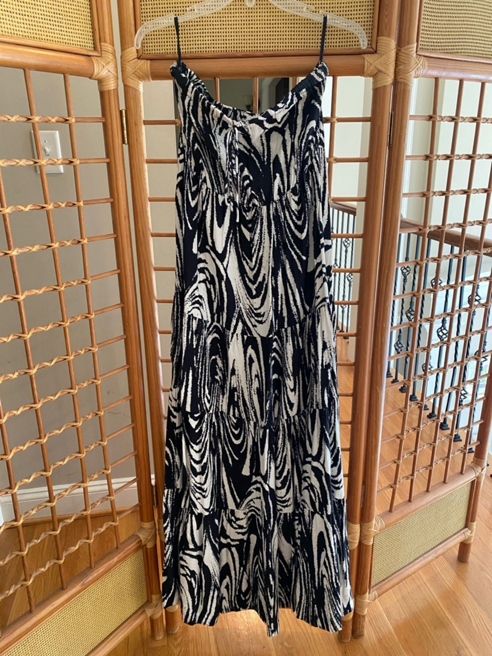 New York & Company Strapless Black and Cream Swirl Maxi Slip Dress